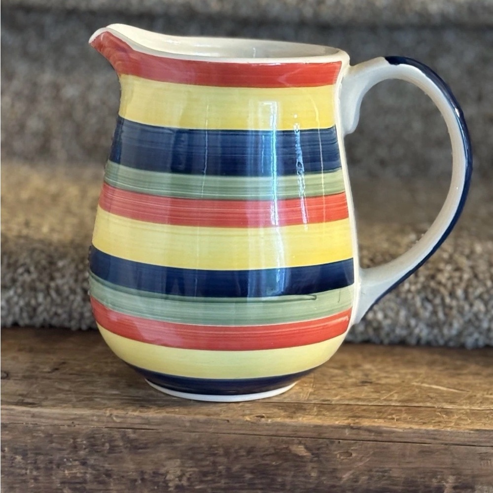 AND Multicolor Striped Ceramic Pitcher - Yellow, Blue, Red, Green